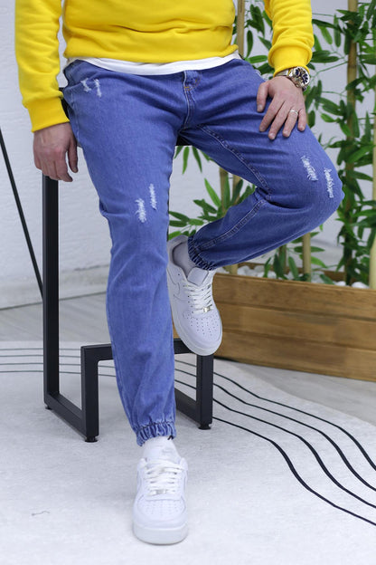 Erkek Paçası Lastikli Tırnaklı Boyfiren Kot Pnt. 646 - Koyu Mavi