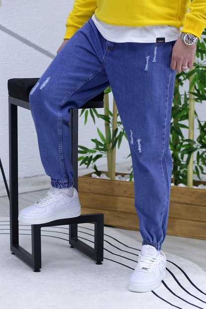 Erkek Paçası Lastikli Tırnaklı Boyfiren Kot Pnt. 646 - Koyu Mavi