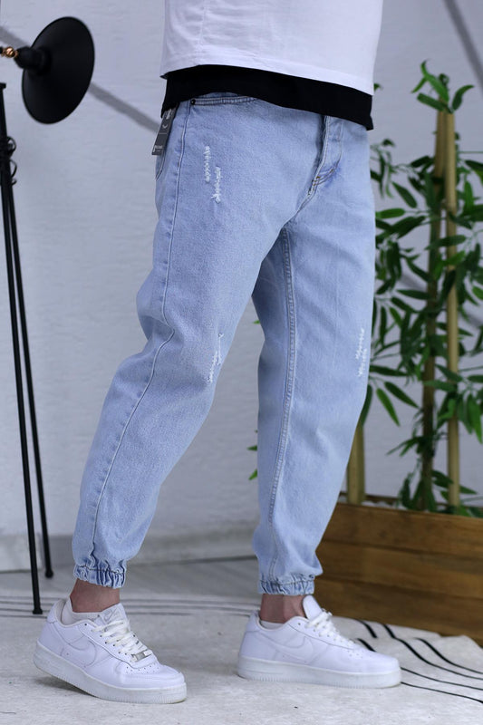 Erkek Paçası Lastikli Tırnaklı Boyfiren Kot Pnt. 646 - Açık Mavi