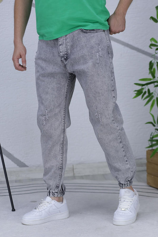 Erkek Paçası Lastikli Tırnaklı Boyfiren Kot Pnt. 646 - Gri