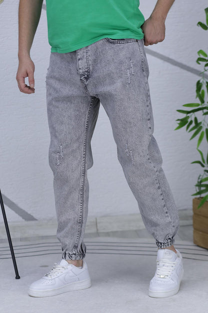 Erkek Paçası Lastikli Tırnaklı Boyfiren Kot Pnt. 646 - Gri