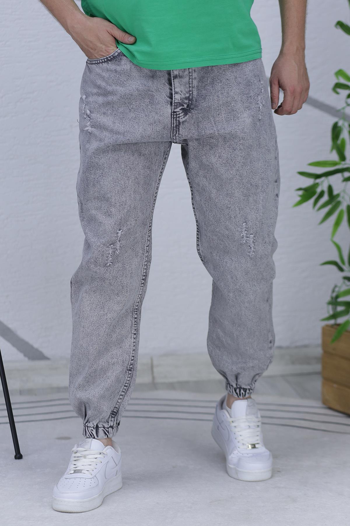 Erkek Paçası Lastikli Tırnaklı Boyfiren Kot Pnt. 646 - Gri