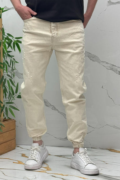 Erkek Paçası Lastikli Tırnaklı Boyfiren Kot Pnt. 646 - Bej