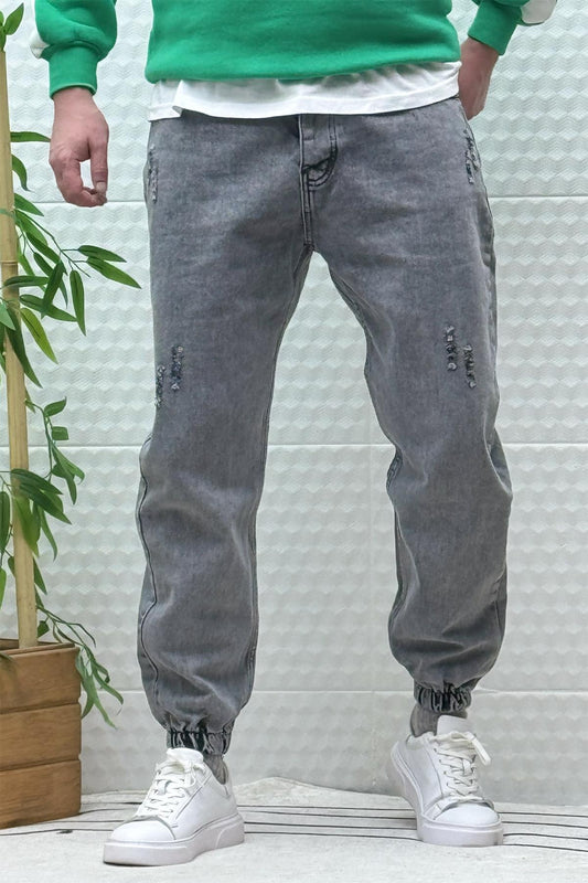 Erkek Paçası Lastikli Tırnaklı Boyfiren Kot Pnt. 646 - Koyu Gri