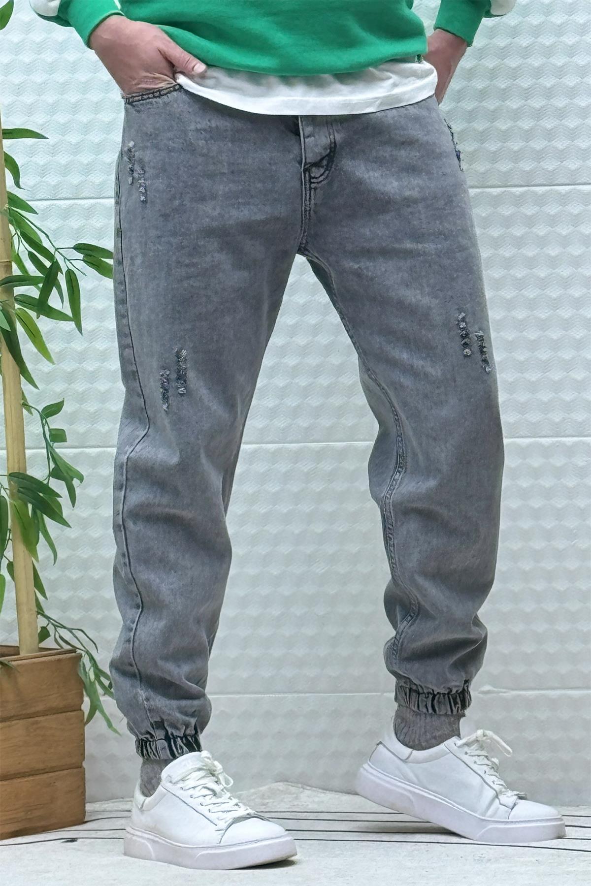 Erkek Paçası Lastikli Tırnaklı Boyfiren Kot Pnt. 646 - Koyu Gri