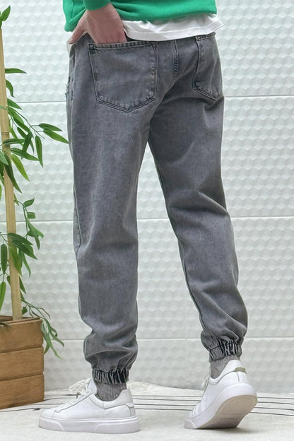 Erkek Paçası Lastikli Tırnaklı Boyfiren Kot Pnt. 646 - Koyu Gri