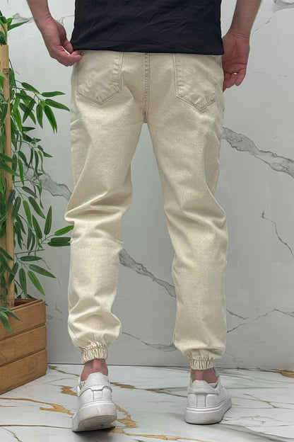 Erkek Paçası Lastikli Tırnaklı Boyfiren Kot Pnt. 646 - Bej