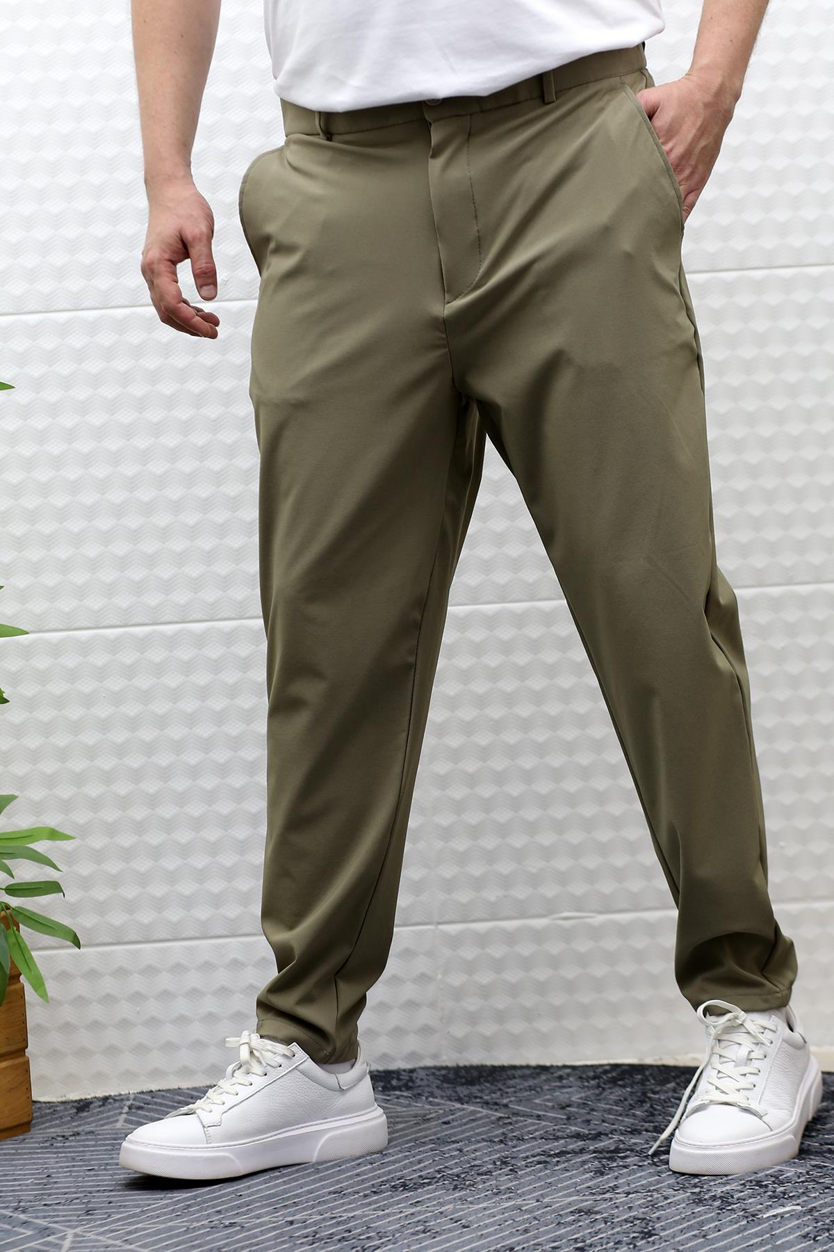 Erkek Pantolon Yazlık Paraşüt Kumaş Full Likralı - Haki Yeşil