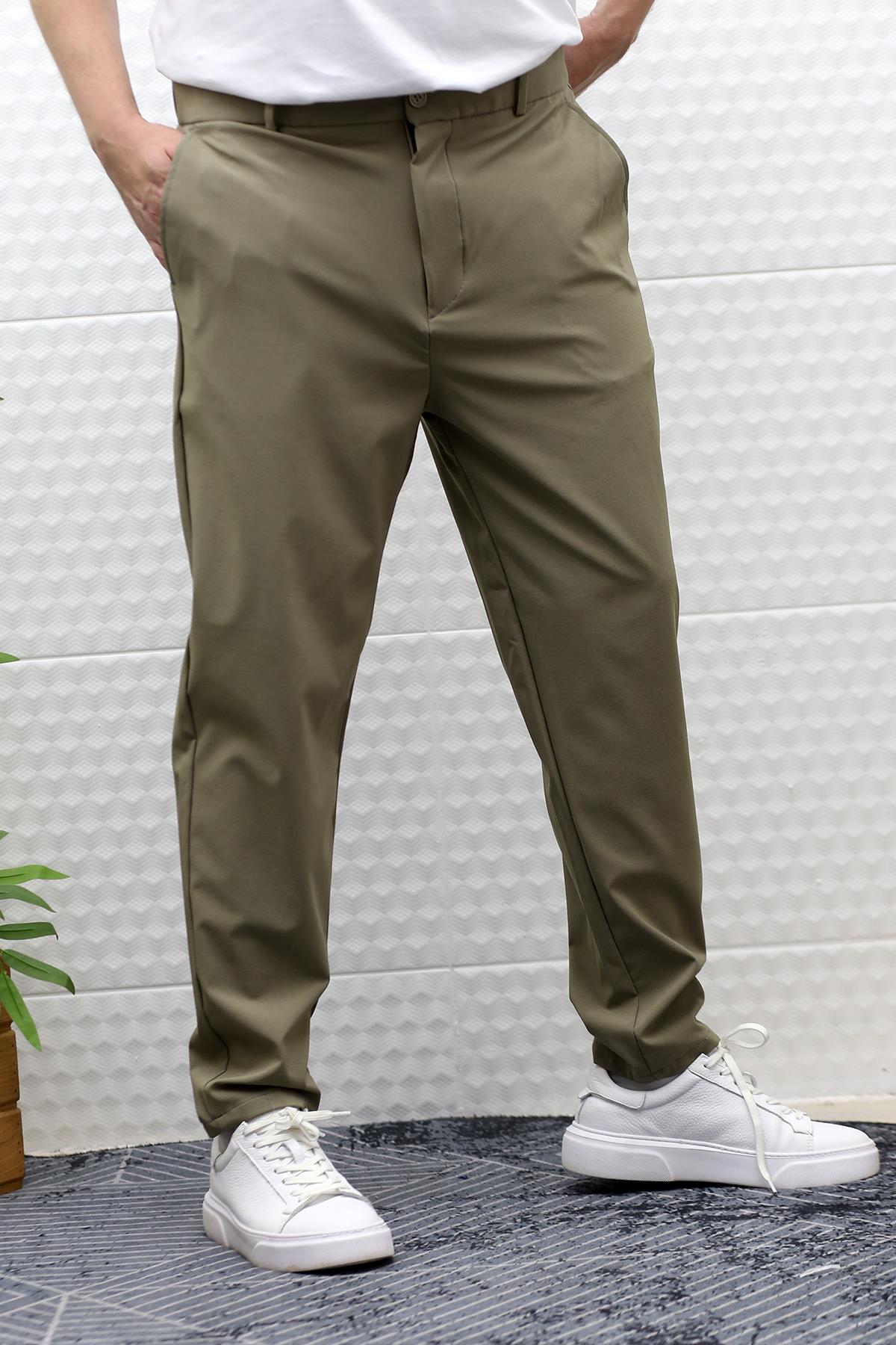 Erkek Pantolon Yazlık Paraşüt Kumaş Full Likralı - Haki Yeşil