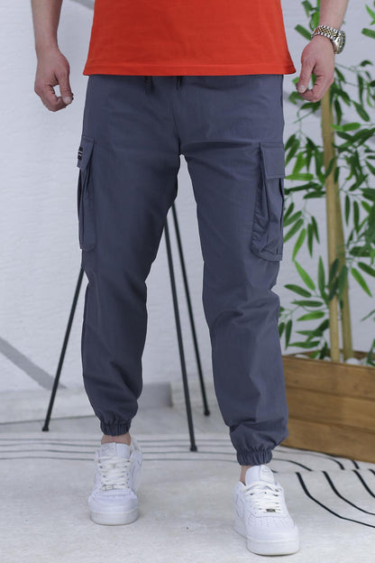 Erkek Paraşüt Çift Cepli Kargo Pantolon - Füme