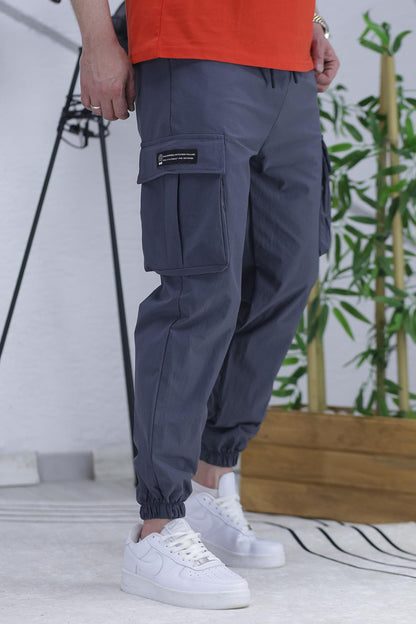 Erkek Paraşüt Çift Cepli Kargo Pantolon - Füme