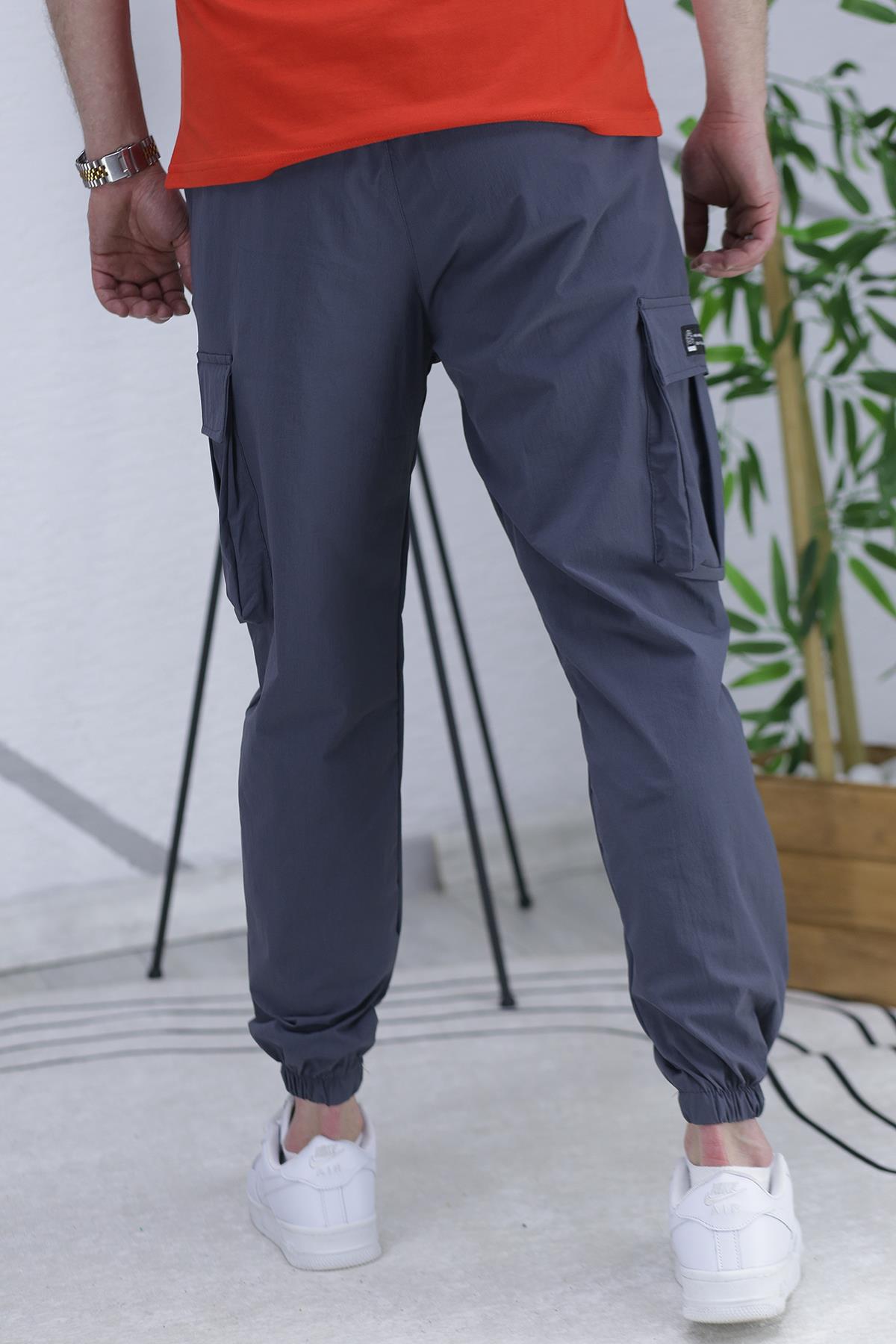 Erkek Paraşüt Çift Cepli Kargo Pantolon - Füme