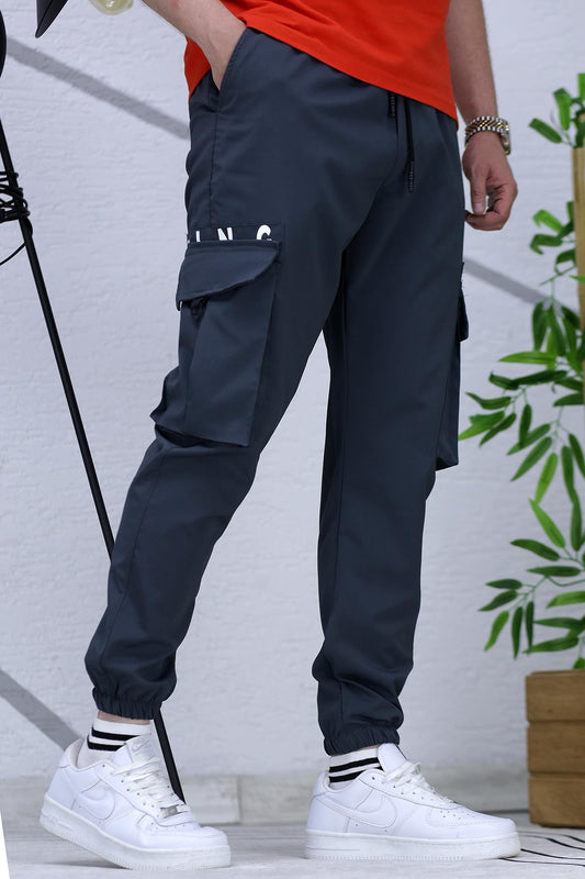 Erkek Paraşüt Jogger Paçası Lastikli Pantolon (DAR KESİM) - Füme