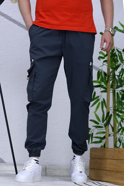 Erkek Paraşüt Jogger Paçası Lastikli Pantolon (DAR KESİM) - Füme
