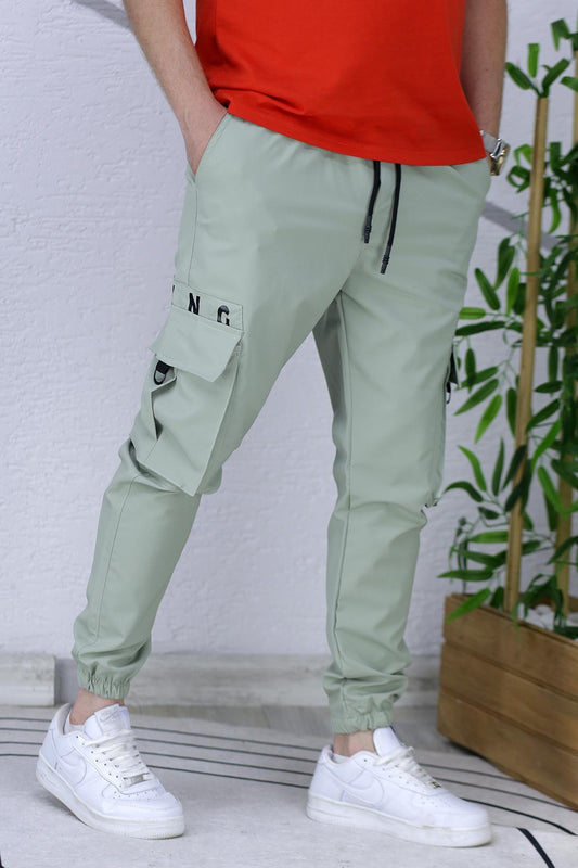 Erkek Paraşüt Jogger Paçası Lastikli Pantolon (DAR KESİM) - Su Yeşili