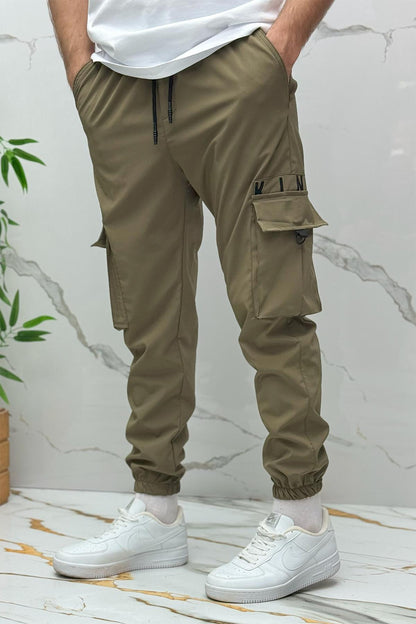 Erkek Paraşüt Jogger Paçası Lastikli Pantolon (DAR KESİM) - Haki Yeşil