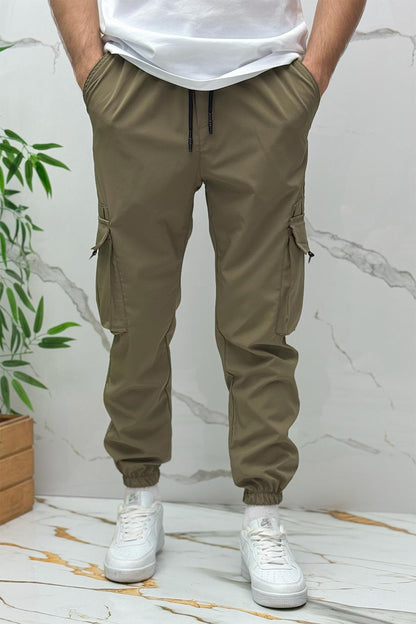 Erkek Paraşüt Jogger Paçası Lastikli Pantolon (DAR KESİM) - Haki Yeşil