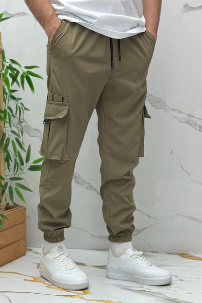 Erkek Paraşüt Jogger Paçası Lastikli Pantolon (DAR KESİM) - Haki Yeşil