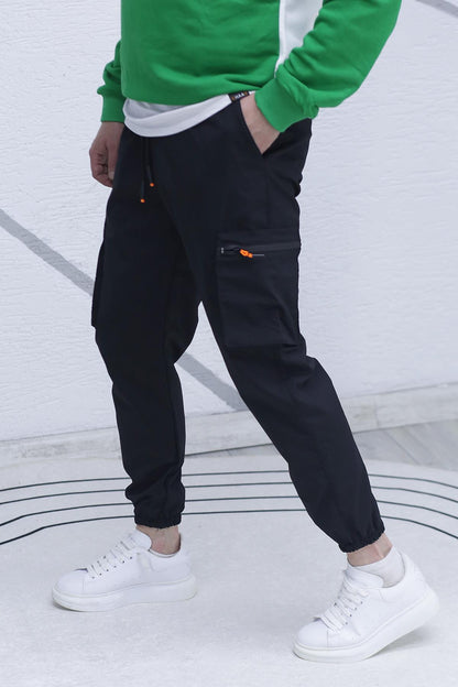 Erkek Paraşüt Kumaş Kargo Jogger Pantalon (DAR KESİM) - Siyah