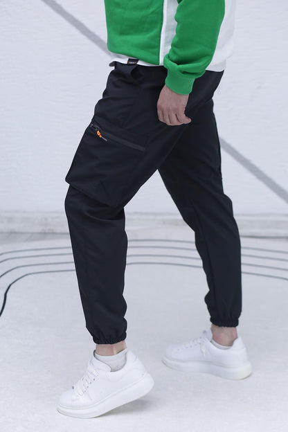 Erkek Paraşüt Kumaş Kargo Jogger Pantalon (DAR KESİM) - Siyah