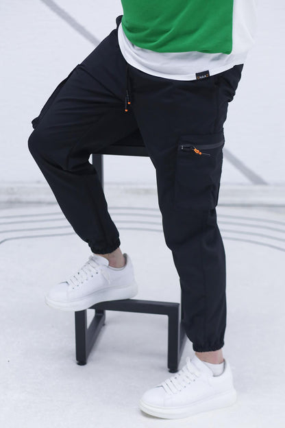 Erkek Paraşüt Kumaş Kargo Jogger Pantalon (DAR KESİM) - Siyah