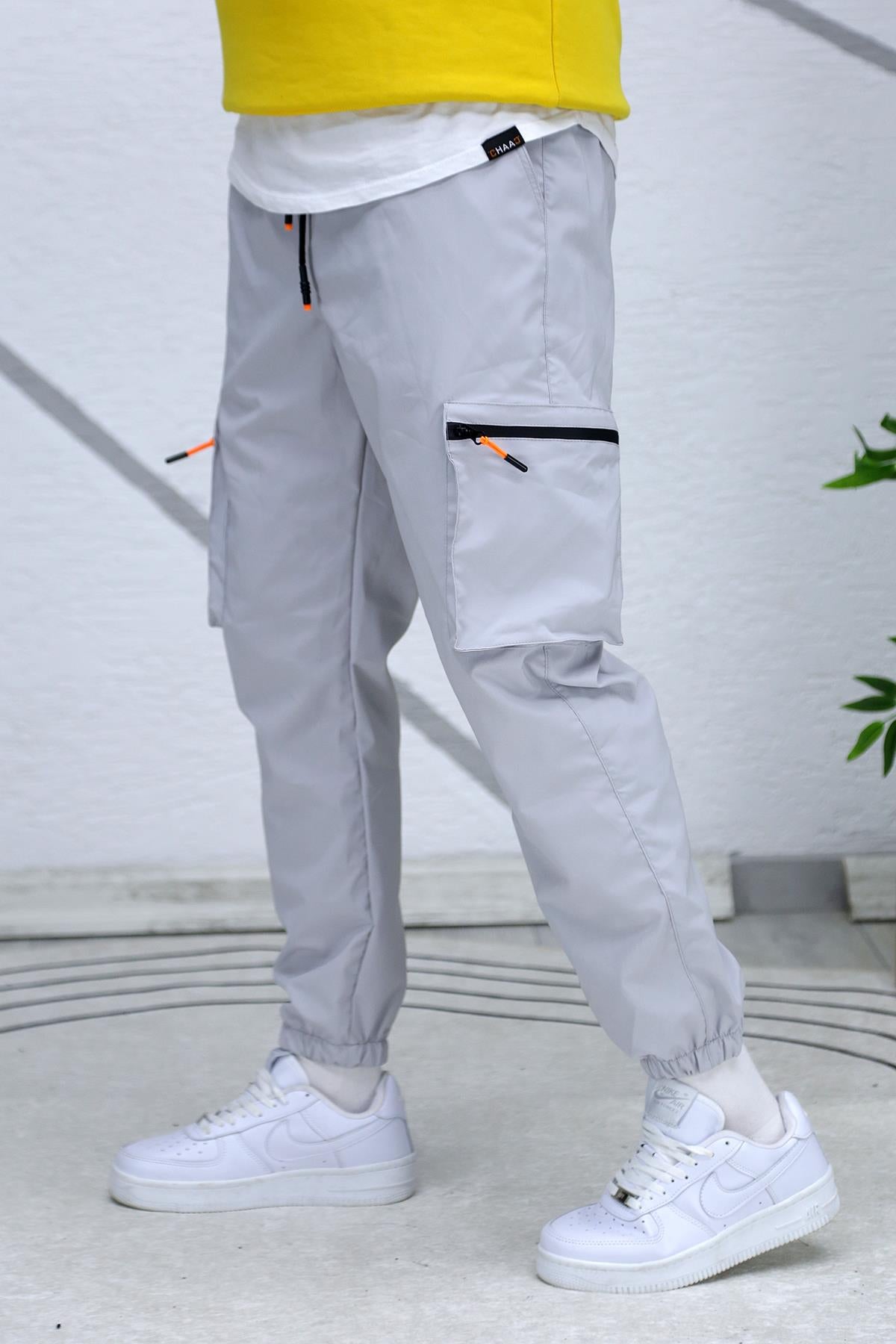 Erkek Paraşüt Kumaş Kargo Jogger Pantalon (DAR KESİM) - Gri