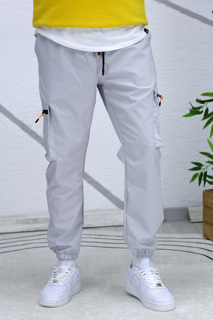 Erkek Paraşüt Kumaş Kargo Jogger Pantalon (DAR KESİM) - Gri