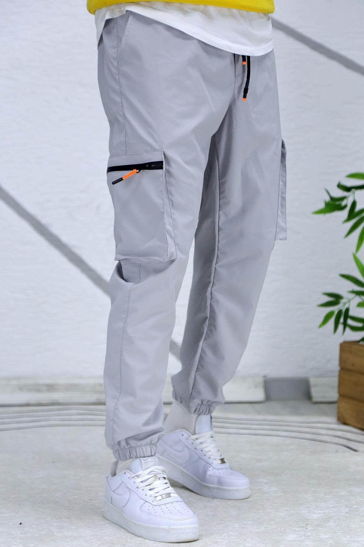 Erkek Paraşüt Kumaş Kargo Jogger Pantalon (DAR KESİM) - Gri