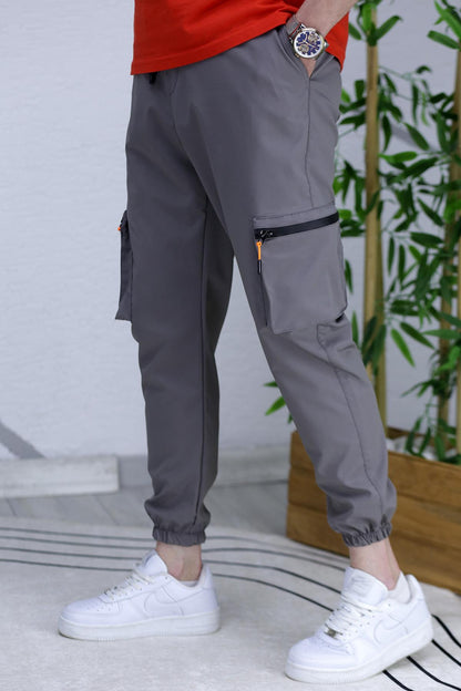 Erkek Paraşüt Kumaş Kargo Jogger Pantalon (DAR KESİM) - Koyu Gri