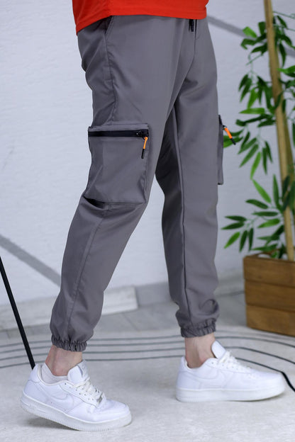 Erkek Paraşüt Kumaş Kargo Jogger Pantalon (DAR KESİM) - Koyu Gri