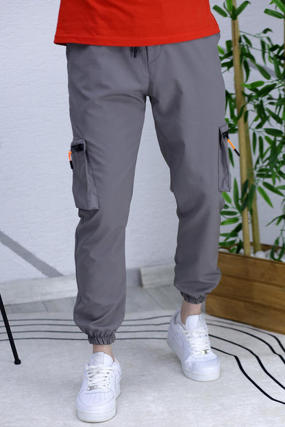 Erkek Paraşüt Kumaş Kargo Jogger Pantalon (DAR KESİM) - Koyu Gri