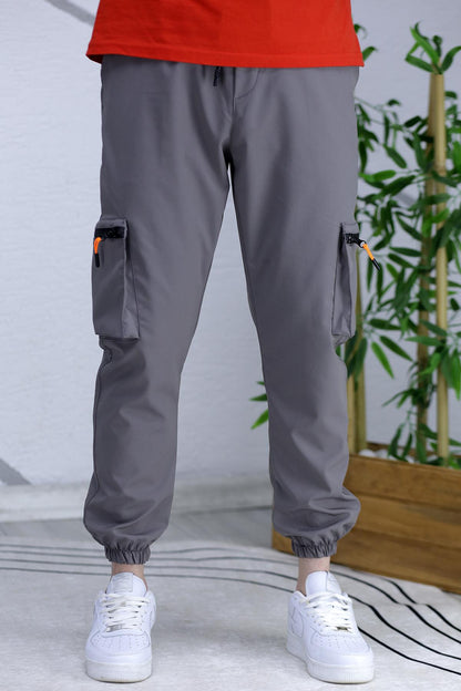 Erkek Paraşüt Kumaş Kargo Jogger Pantalon (DAR KESİM) - Koyu Gri