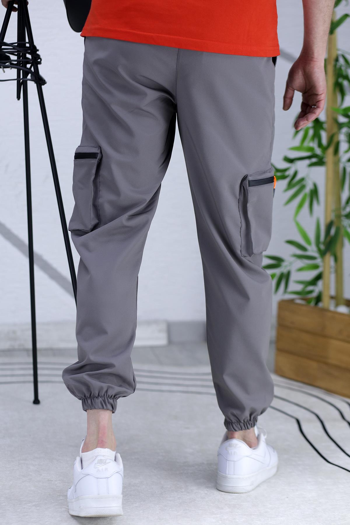 Erkek Paraşüt Kumaş Kargo Jogger Pantalon (DAR KESİM) - Koyu Gri