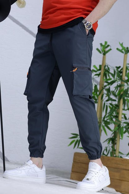 Erkek Paraşüt Kumaş Kargo Jogger Pantalon (DAR KESİM) - Füme