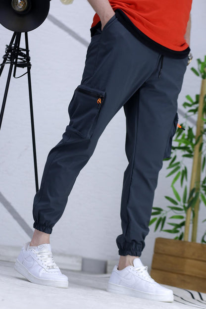 Erkek Paraşüt Kumaş Kargo Jogger Pantalon (DAR KESİM) - Füme