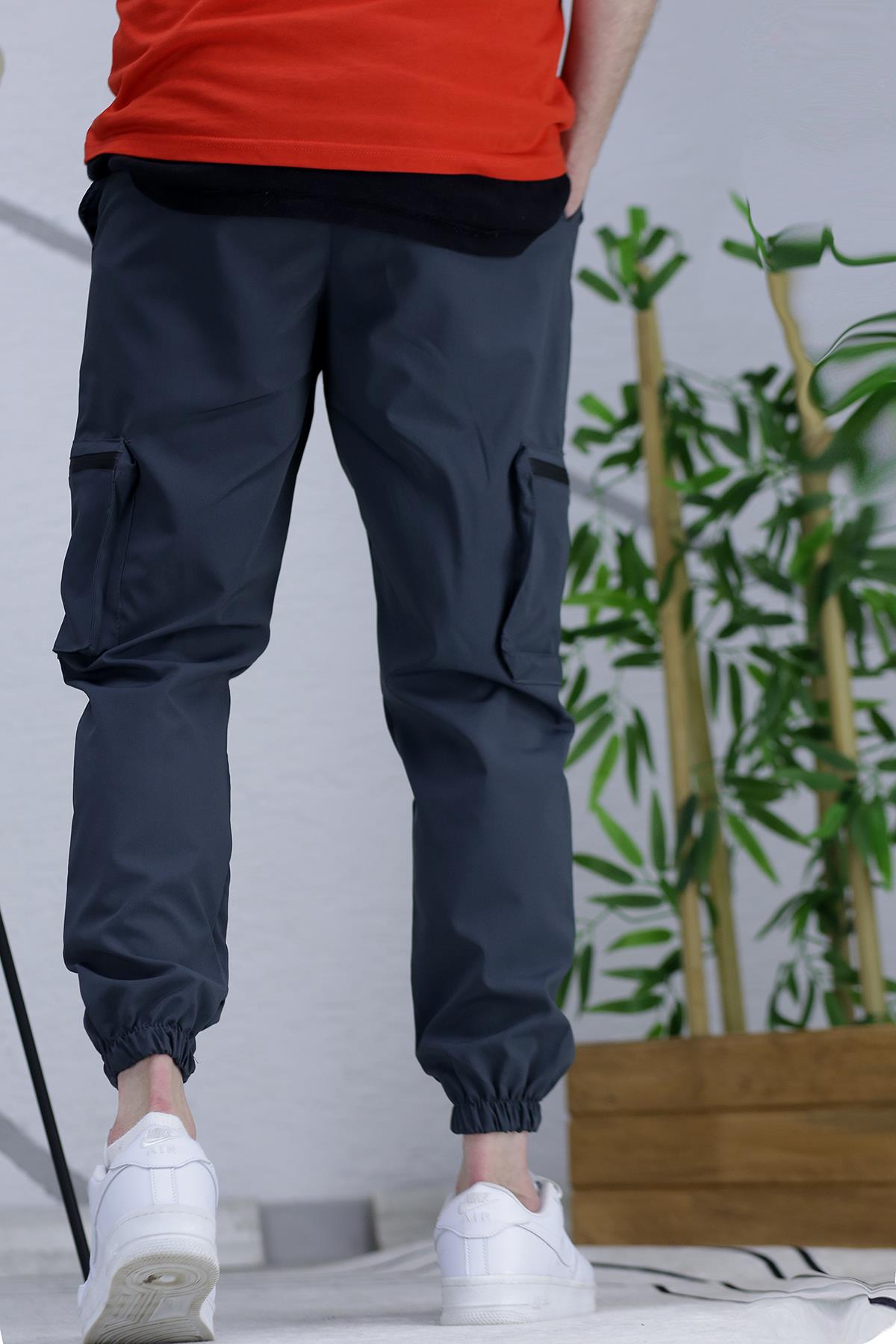Erkek Paraşüt Kumaş Kargo Jogger Pantalon (DAR KESİM) - Füme