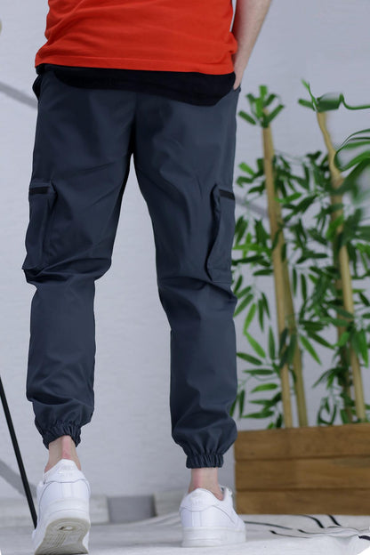 Erkek Paraşüt Kumaş Kargo Jogger Pantalon (DAR KESİM) - Füme