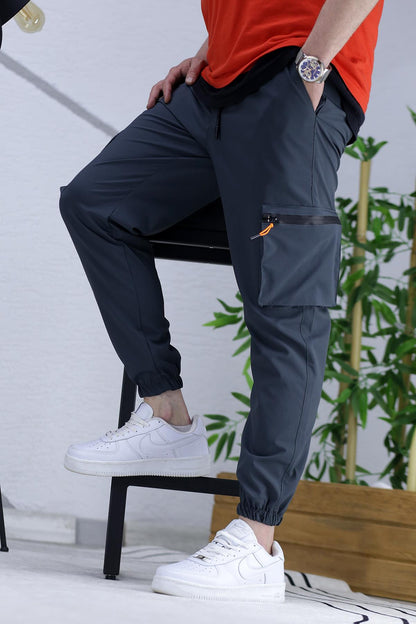 Erkek Paraşüt Kumaş Kargo Jogger Pantalon (DAR KESİM) - Füme