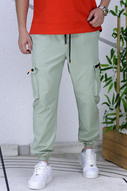 Erkek Paraşüt Kumaş Kargo Jogger Pantalon (DAR KESİM) - Su Yeşili