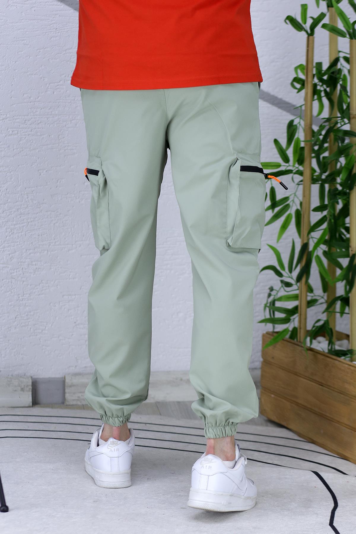Erkek Paraşüt Kumaş Kargo Jogger Pantalon (DAR KESİM) - Su Yeşili