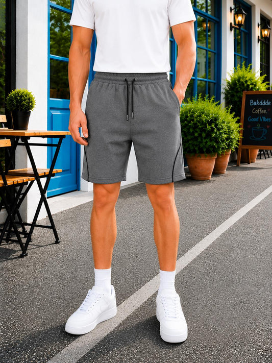 Erkek Penye Ön Biyeli Şort - Füme