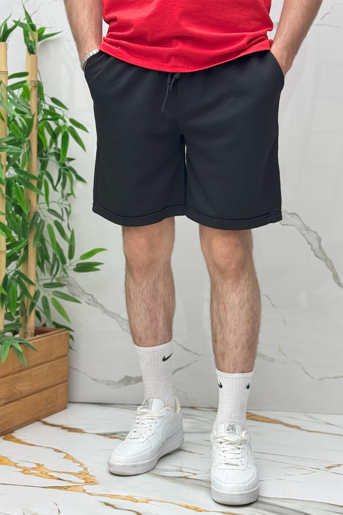 Erkek Pike Kumaş Rahat Şort - Siyah