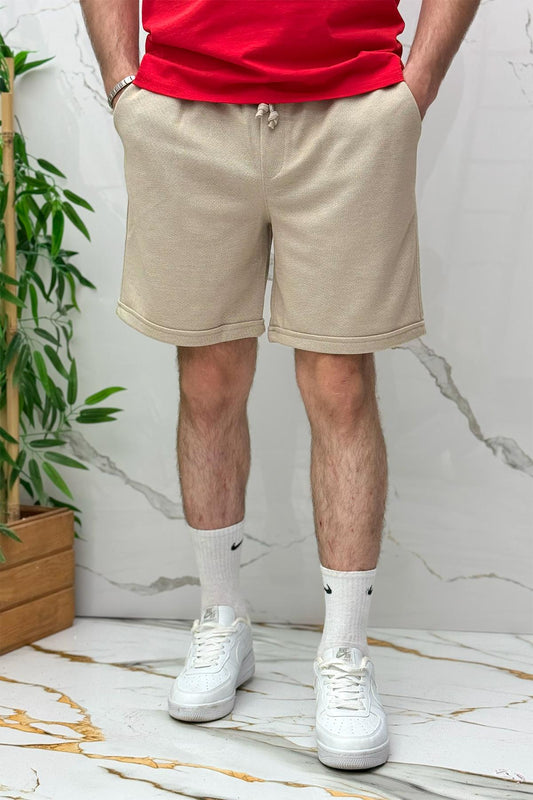 Erkek Pike Kumaş Rahat Şort - Bej