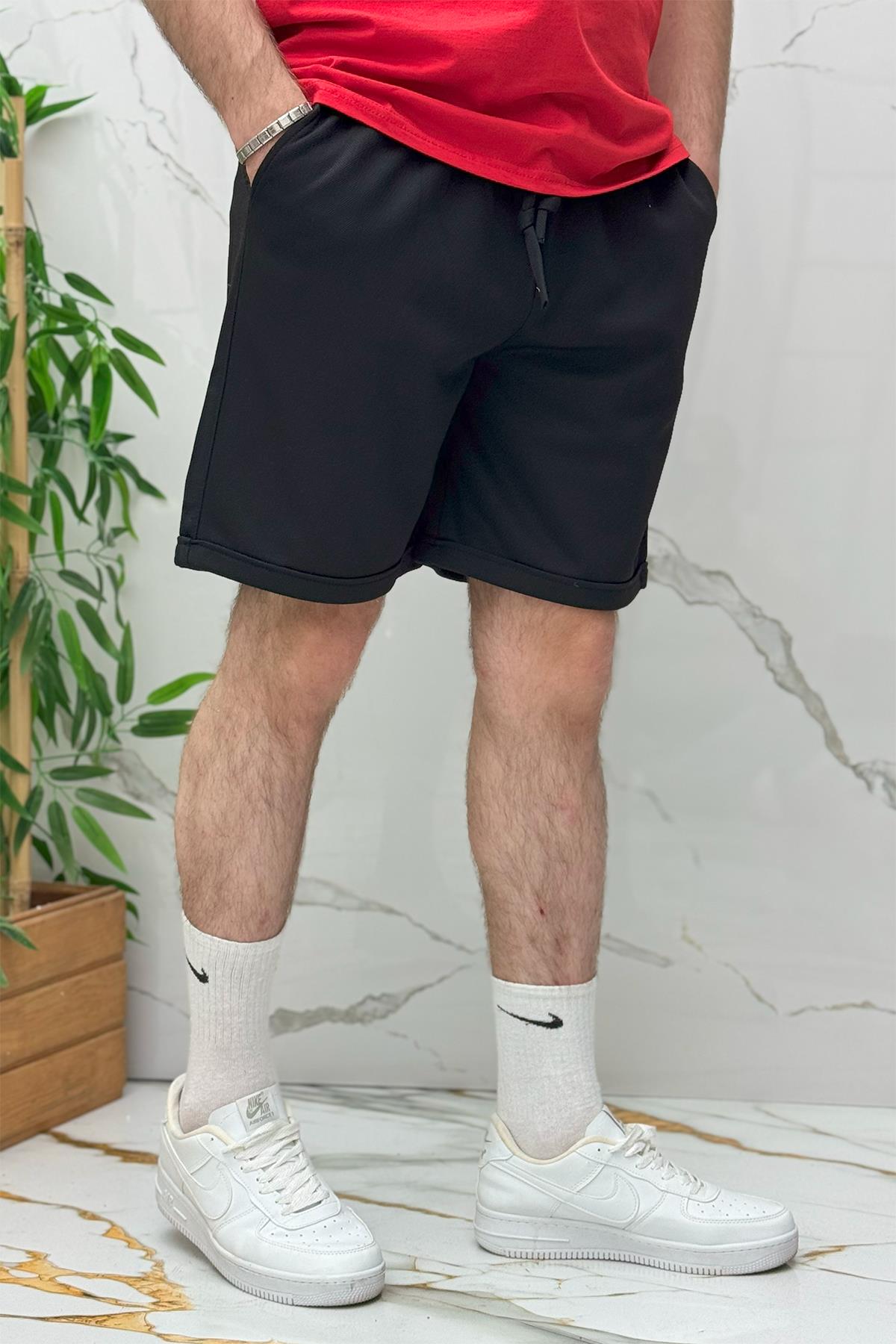 Erkek Pike Kumaş Rahat Şort - Siyah