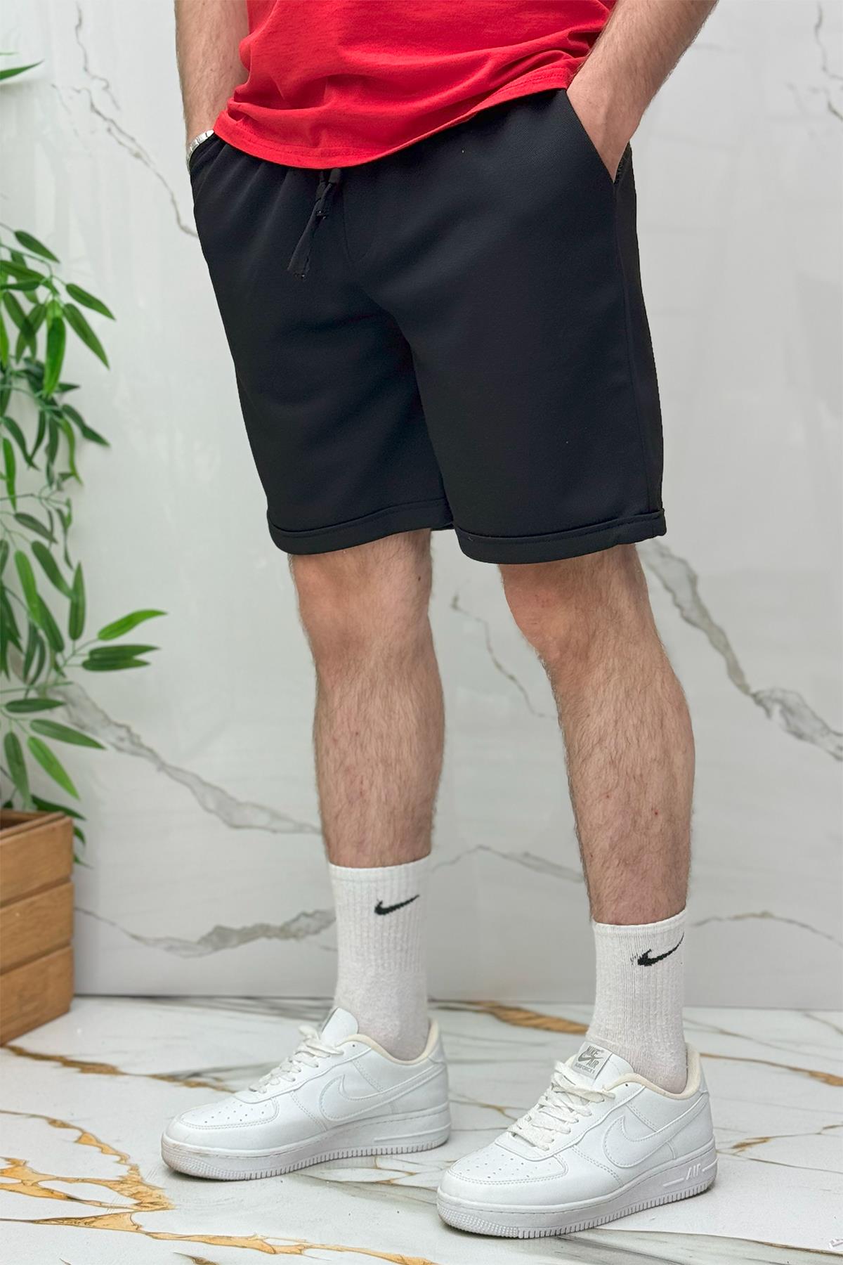 Erkek Pike Kumaş Rahat Şort - Siyah