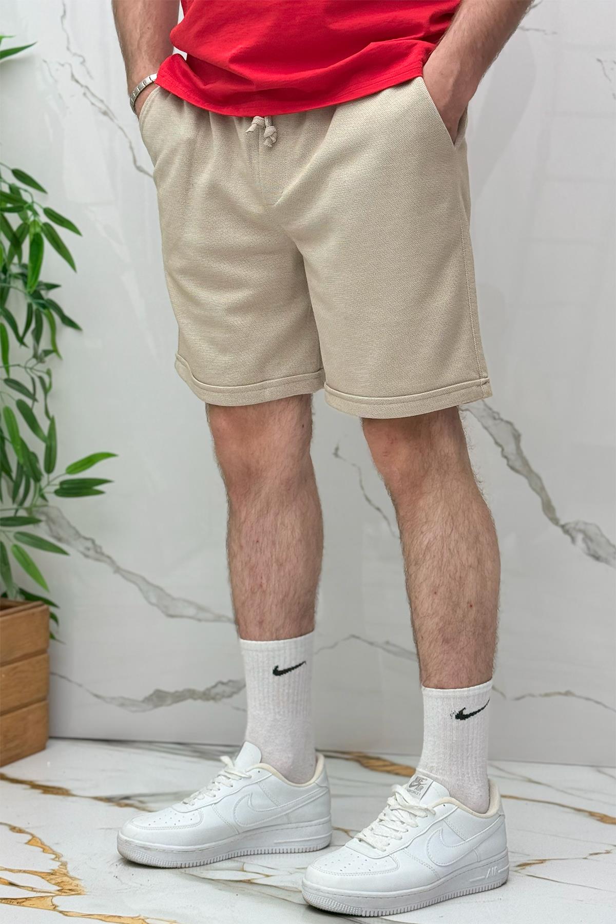 Erkek Pike Kumaş Rahat Şort - Bej