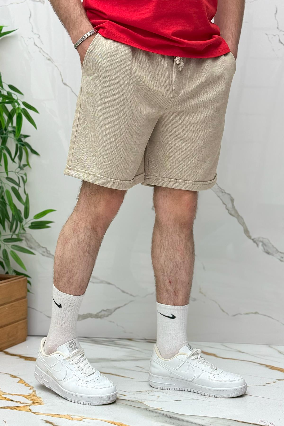 Erkek Pike Kumaş Rahat Şort - Bej
