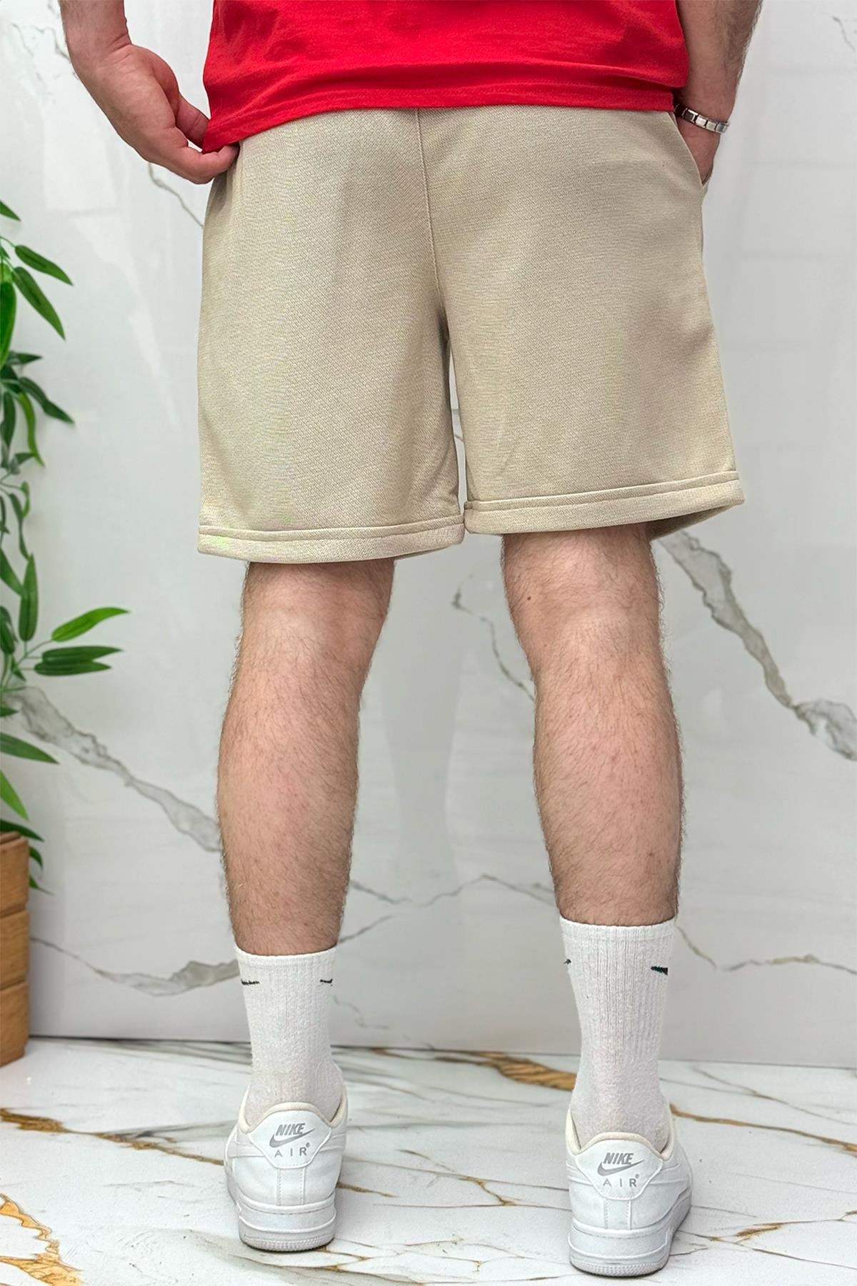 Erkek Pike Kumaş Rahat Şort - Bej