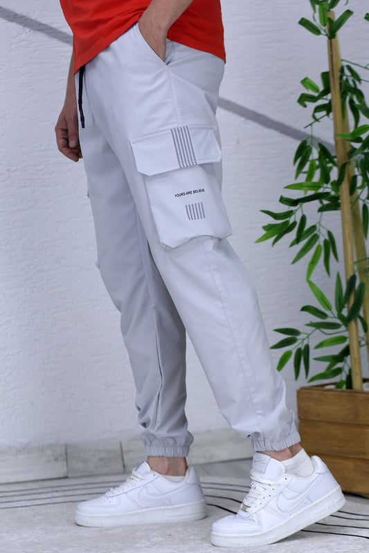 Erkek Reflektörlü Jogger Kargo Pantolon - Gri