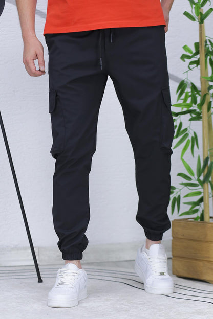Erkek Reflektörlü Jogger Kargo Pantolon - Siyah